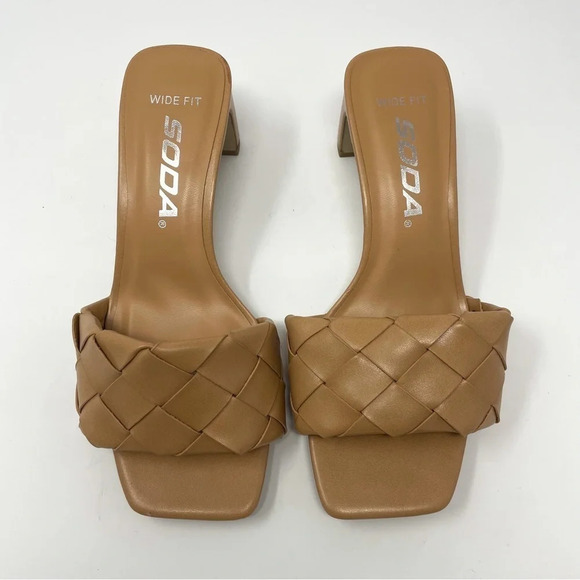 Soda Woven Heeled Backless Braided Square Toe Slip On Block Heel  Sandals Sz 6 - Picture 3 of 8